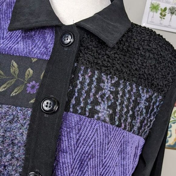 Vintage 90s First Option Suede Look Jacket Cottagecore Patchwork Medium Petite - Picture 7 of 14